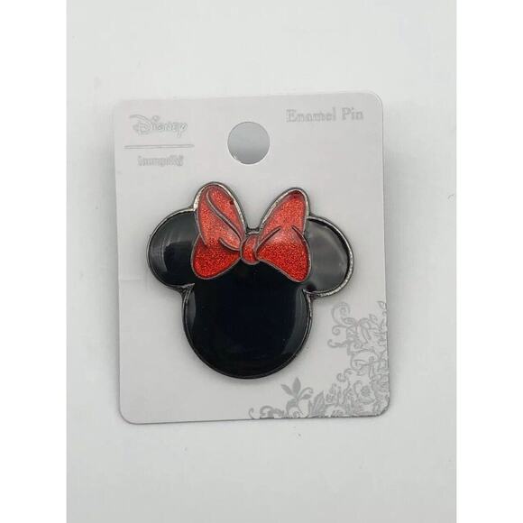 Disney Minnie Mouse Loungefly Enamel Trading Pin Black & Red Glitter Bow - Picture 1 of 5